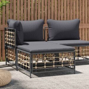 Outdoor Rattan Footstool Dark Grey Cushion Weather Resistant Garden Ottoman