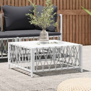 Chic White Woven Fabric Garden Table Outdoor Patio Furniture Durable Sturdy