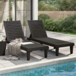 Set of Two Adjustable Polypropylene Outdoor Sun Loungers Black UV Resistant