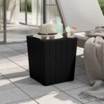 Outdoor Garden Side Table with Storage Compartment Weather Resistant Black