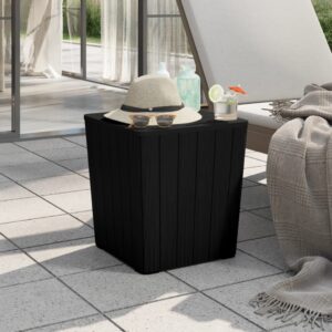 Outdoor Garden Side Table with Storage Compartment Weather Resistant Black