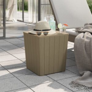 Outdoor Garden Side Table with Storage Compartment Weather Resistant Light Brown