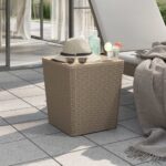 Outdoor Rattan- Garden Table with Storage - Weather Resistant Light Brown