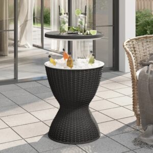 Versatile Outdoor Ice Cooler Cocktail Coffee Table Rattan Look Polypropylene