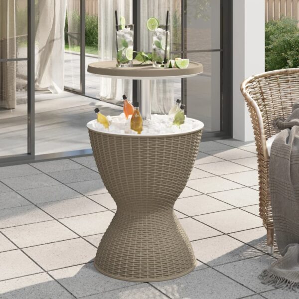 Outdoor Patio Ice Cooler Cocktail Coffee Table Convertible Rattan Design Brown