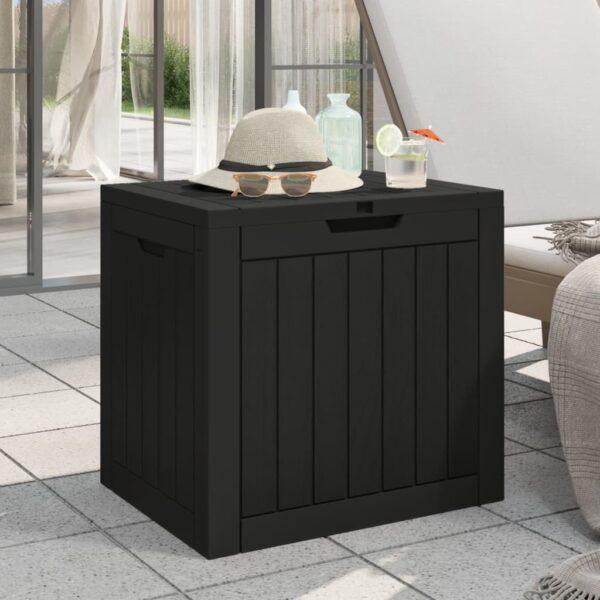 Black Garden Storage Box Durable Polypropylene Outdoor Organizer with Lockable Lid