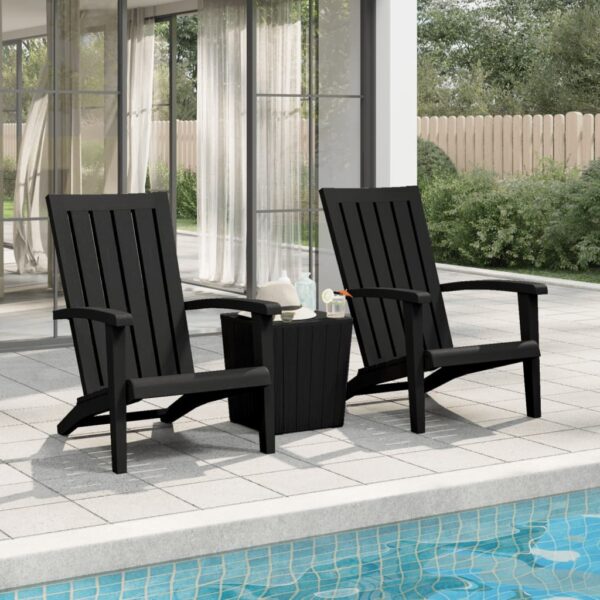 Outdoor Adirondack Chair Set of 2 Ergonomic Polypropylene Black Patio Furniture