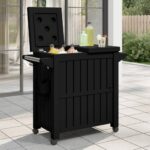 Outdoor Rolling Serving Cart Cooler with Prep Space Storage Black Polypropylene