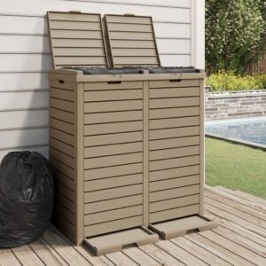 Outdoor Garbage Can Double Lid Enclosure Polypropylene Light Brown Large Capacity