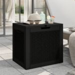 Outdoor Garden Storage Box Weatherproof Rattan Design Spacious Organizer Black