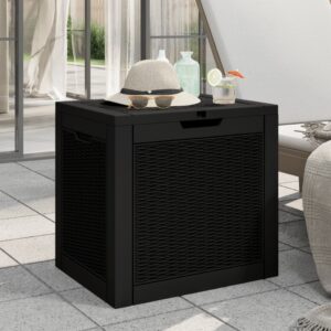 Outdoor Garden Storage Box Weatherproof Rattan Design Spacious Organizer Black