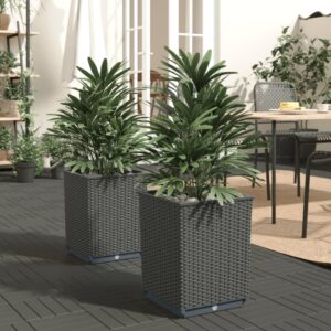 Set of Two Black Polypropylene Planters Durable Outdoor Garden Patio Decor Boxes