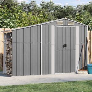 Spacious Grey Outdoor Garden Shed Galvanised Steel with Sloping Roof and Vents