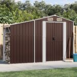 Spacious Brown Garden Shed Galvanised Steel Outdoor Storage with Air Vents