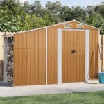 Spacious Brown Outdoor Garden Storage Shed Galvanised Steel with Air Vents