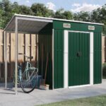 Green Galvanized Steel Garden Shed Outdoor Storage with Extended Roof Ventilation