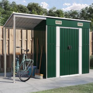 Green Galvanized Steel Garden Shed Outdoor Storage with Extended Roof Ventilation