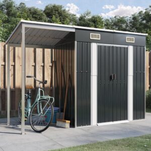 Outdoor Garden Storage Shed Galvanized Steel Anthracite Sloped Roof Air Vents