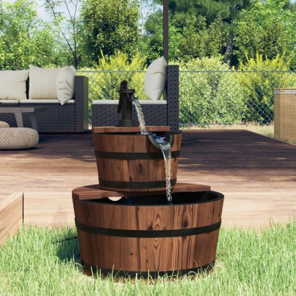 Rustic Solid Wood Garden Water Fountain with Electric Pump Outdoor Decor Feature