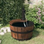 Rustic Solid Wood Garden Water Fountain with Electric Pump Outdoor Decor Feature