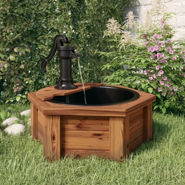 Rustic Solid Wood Garden Water Fountain with Electric Pump Outdoor Decor Feature