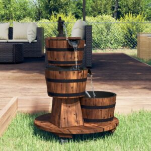 Rustic Solid Wood Fir Garden Water Fountain with Pump - Easy Move Cascade