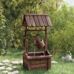 Rustic Solid Wood Garden Wishing Well Fountain with Electric Water Pump Patio Decor