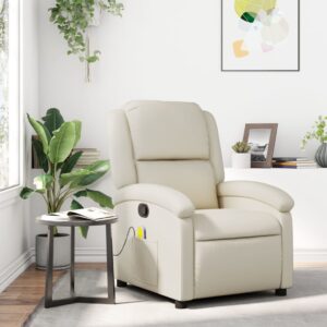 Massage Recliner Chair Cream Faux Leather