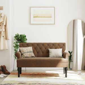 Elegant Brown Faux Suede Leather Bench with Backrest Comfortable Padded Seat