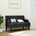 Elegant Black Faux Leather Bench with Backrest Comfortable Padded Seating