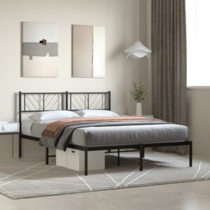 Elegant Black Metal Bed Frame with Headboard Sturdy Steel Slats Storage Space