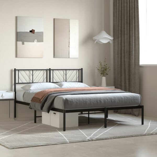 Elegant Black Metal Bed Frame with Headboard Sturdy Steel Slats Storage Space