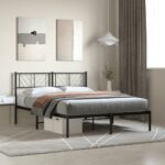 Elegant Metal Bed Frame with Headboard Sturdy Steel Slats Queen Size Black