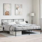 King Size Metal Bed Frame with Headboard Elegant Black Sturdy Steel Slats