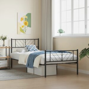 Elegant Metal Single Bed Frame with Headboard Footboard Black Sturdy Steel Slats