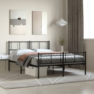 Elegant Black Metal Bed Frame with Headboard Footboard Sturdy Steel Construction