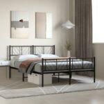 Elegant Metal Bed Frame with Headboard Footboard Sturdy Steel Slats Black Queen