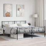 Elegant King Size Metal Bed Frame with Headboard Footboard Black Sturdy Design