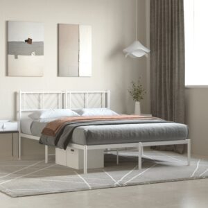 Elegant White Metal Bed Frame with Headboard Sturdy Steel Slats Double Size