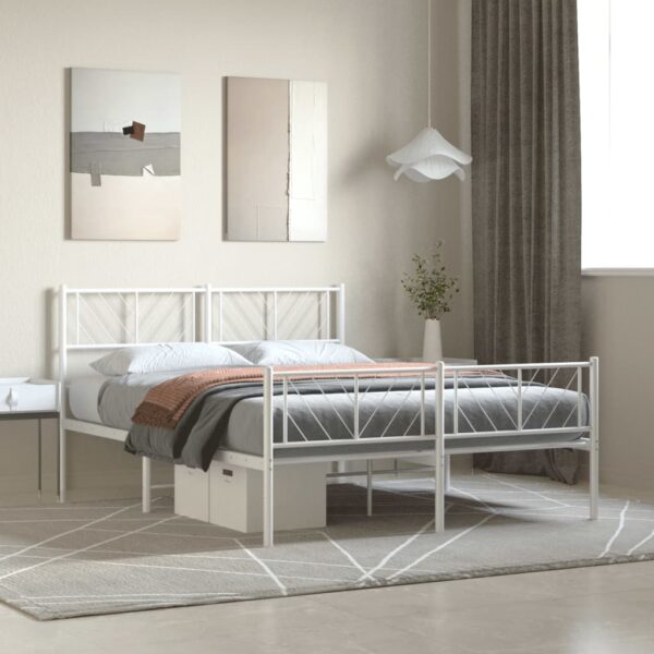 Elegant White Metal Bed Frame with Headboard Footboard Double Size Bedroom Decor