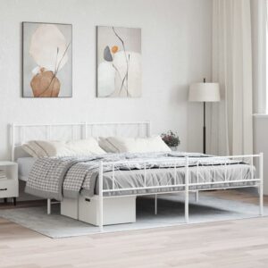 Elegant White King Size Metal Bed Frame with Headboard Storage Space