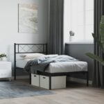 Elegant Single Metal Bed Frame with Headboard Sturdy Steel Slats Black Bedroom