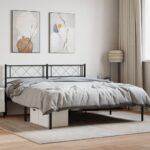 Elegant Black Metal Bed Frame with Headboard Sturdy Steel Slats Storage Space