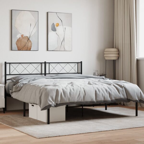 Elegant Timeless Metal Bed Frame with Headboard Sturdy Steel Slats Black Queen