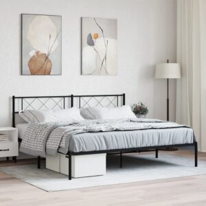 King Size Metal Bed Frame Elegant Headboard Sturdy Steel Slats Storage Space