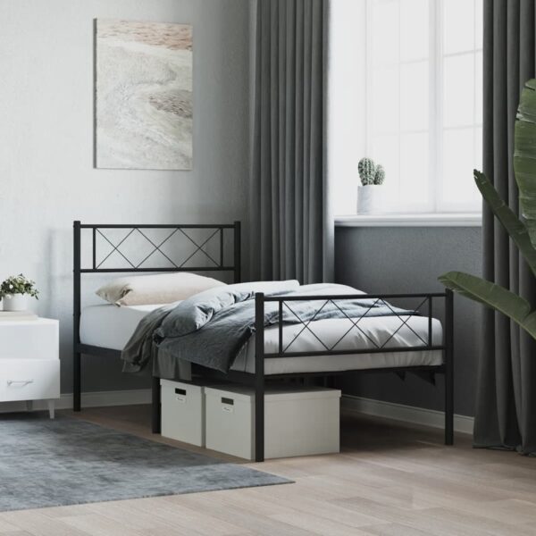 Elegant Metal Bed Frame with Headboard Footboard Sturdy Steel Slats Black Twin