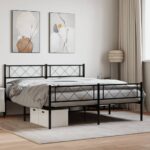 Elegant Metal Bed Frame with Headboard Footboard Sturdy Steel Slats Black Full