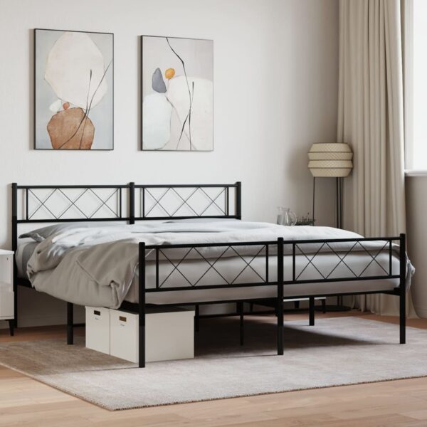 Elegant Black Metal Bed Frame with Headboard Footboard Queen Size Sturdy Design