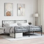 Elegant King Size Metal Bed Frame with Headboard Footboard Black Sturdy