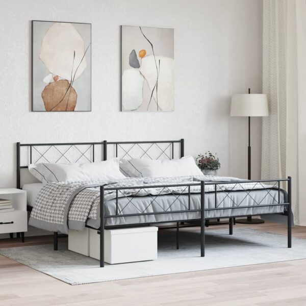 Elegant King Size Metal Bed Frame with Headboard Footboard Black Sturdy